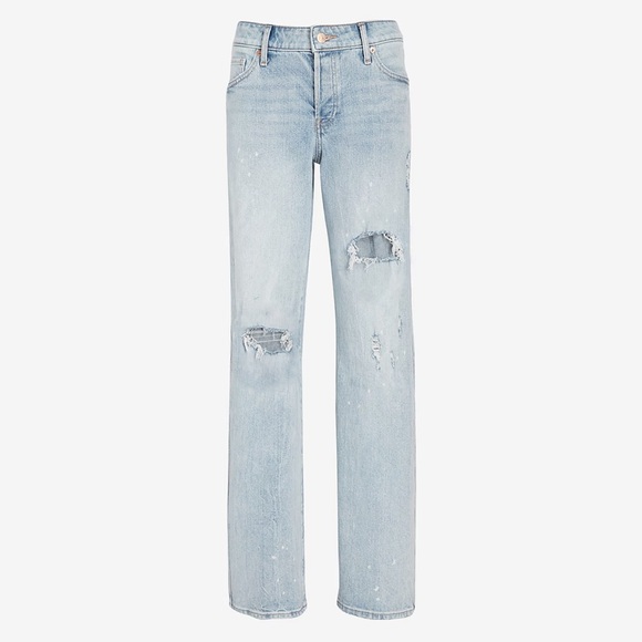 Express Low Rise Light Wash Ripped Baggy Relaxed Straight Jeans 8 8S 8 Short - Picture 3 of 15